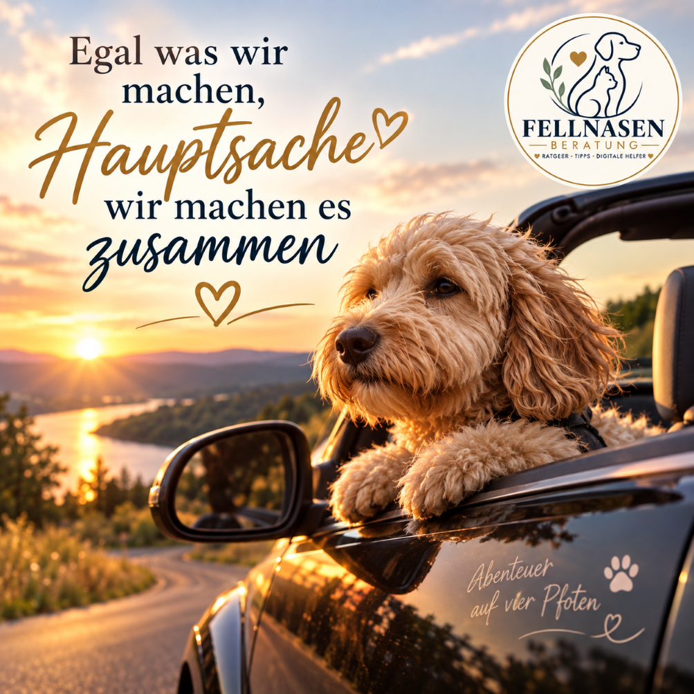 Hund im Cabrio bei Sonnenuntergang – gemeinsame Momente mit der Fellnase
