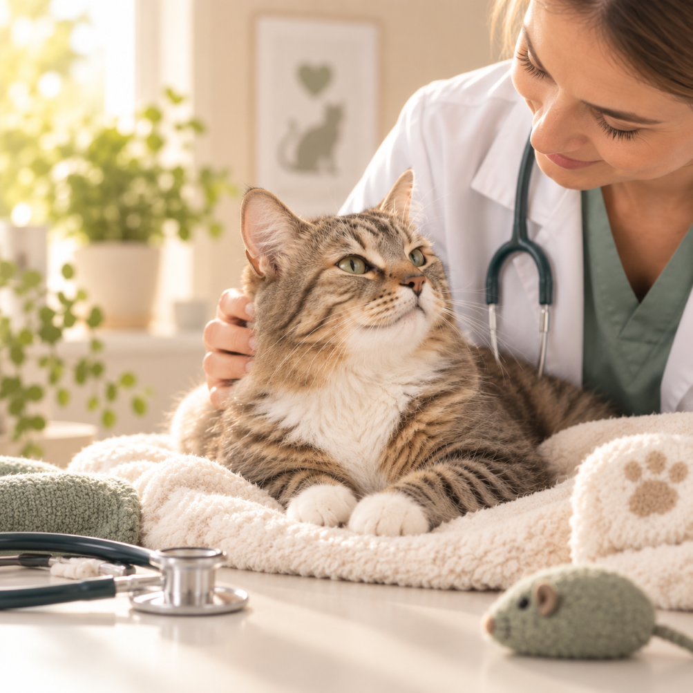 liebevolle tierarztbetreuung für eine entspannte katze